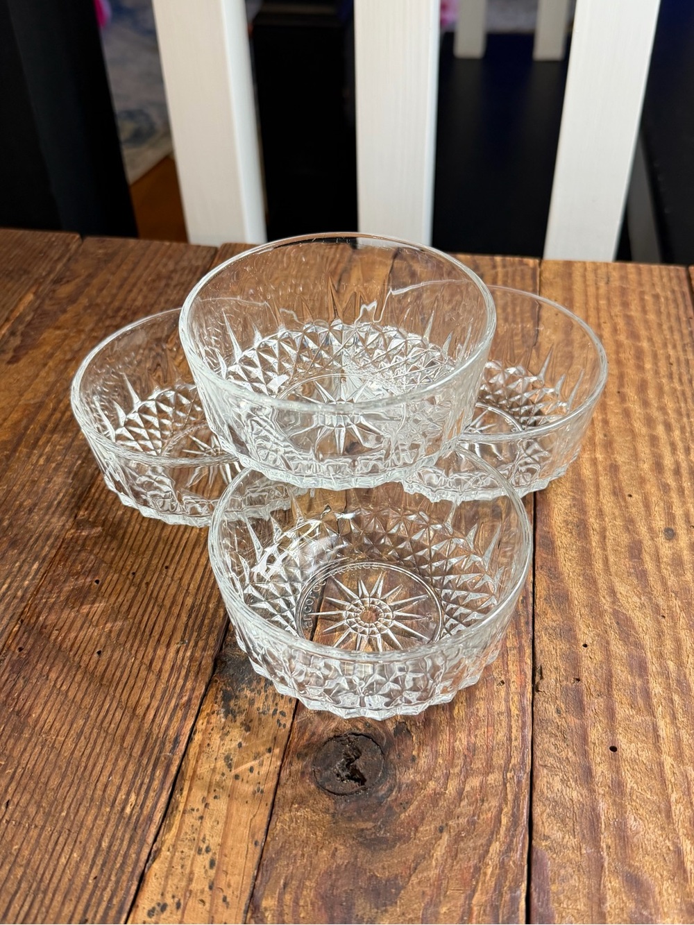 Vintage Clear Glass Cut-Pattern Dessert Bowls - Set of 4